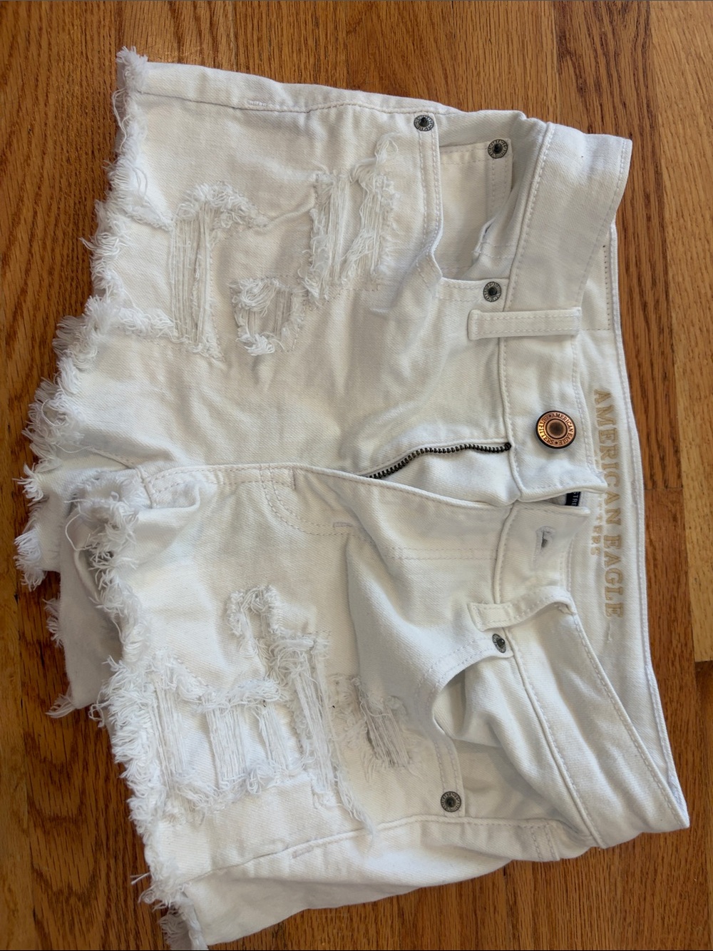 American Eagle Outfitters Distressed White High-Rise Jean Shorts